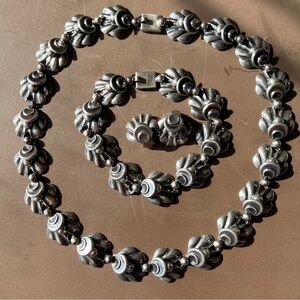 Vintage Niels Erik From Denmark Sterling Silver Flower Bud Jewelry Set